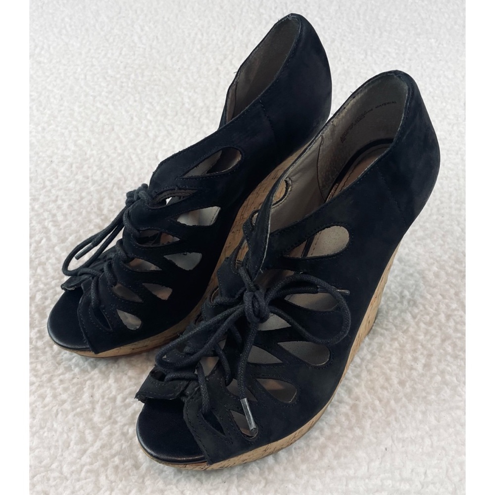 HINGE • Lea Black Suede Leather Lace-Up Cork Sandal Wedges, 8 - Picture 11 of 16